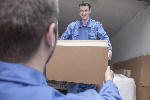 Student removals van loading boxes in Hampstead street