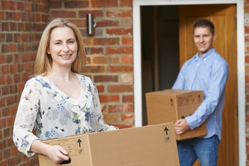 Boxes and household items ready for transport during a Hampstead move
