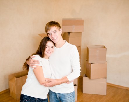 Packed boxes and furniture ready for transport by a removals company in Hampstead