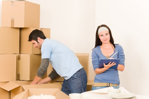 A well-organized moving service in Hampstead with boxes and equipment